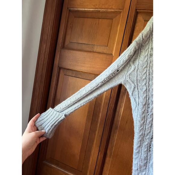 Free People Women's Distressed Complex Cable Knit Sweater Long Sleeve Blue SZ M - Picture 6 of 12